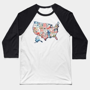 Retro America USA Map, You Are Bible Verse, 4th Of July, USA Flag, American Girl, American 1776 Baseball T-Shirt